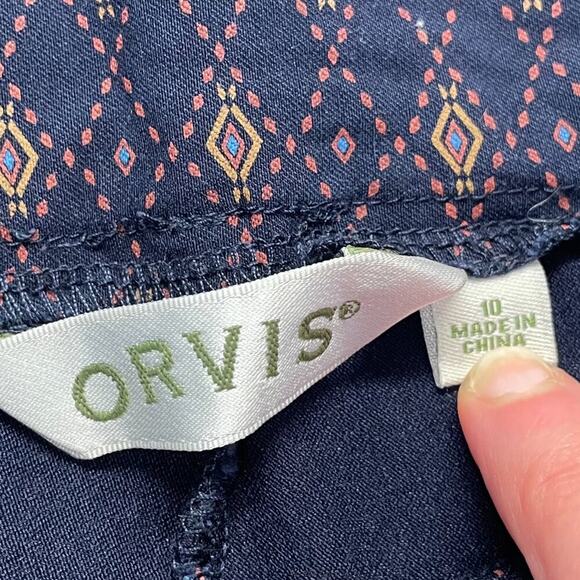 Orvis Navy Geometric Print Stretch Pull On Mid-High Waist Straight Leg Pant, 10 - Picture 4 of 8